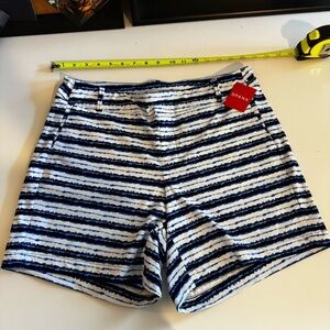 SPANX Women's High Waist Striped Shorts - Navy and White